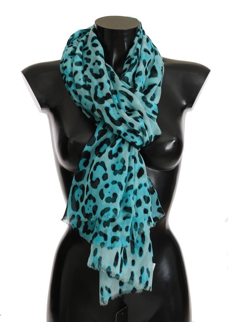 Blue Black Leopard Print Silk Scarf