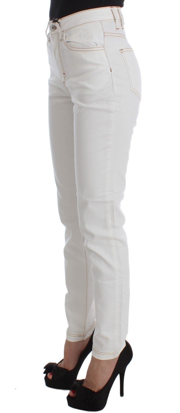 White Cotton Blend Slim Fit Jeans