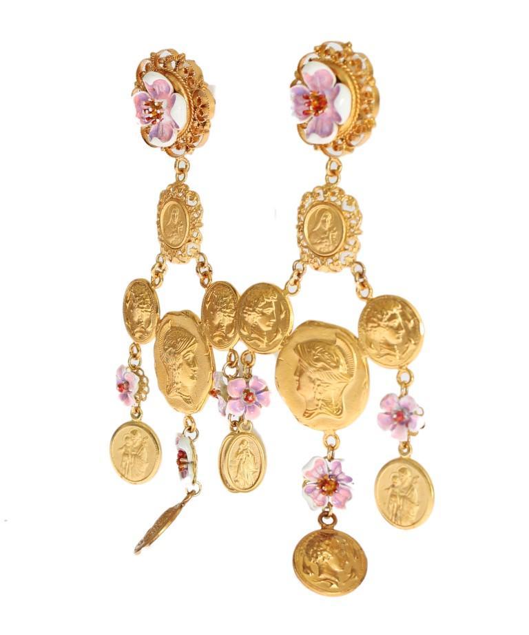 Gold Brass Religious Charms Dangling Clip On Earring