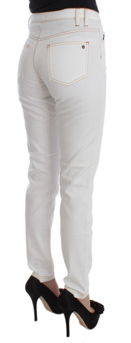 White Cotton Blend Slim Fit Jeans