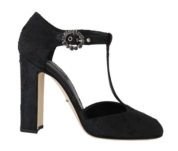 Black Jacquard Crystal Floral Sandal
