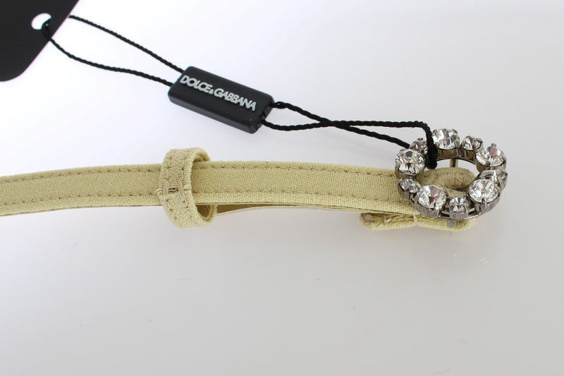 Beige Cotton Leather Crystal Buckle Belt