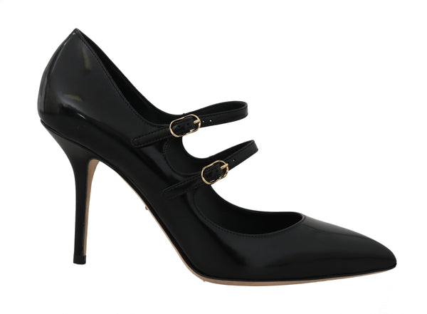 Black Leather Mary Janes Pumps Heels