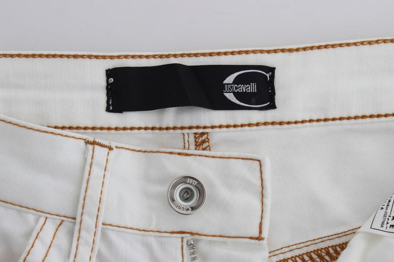 White Cotton Blend Slim Fit Jeans