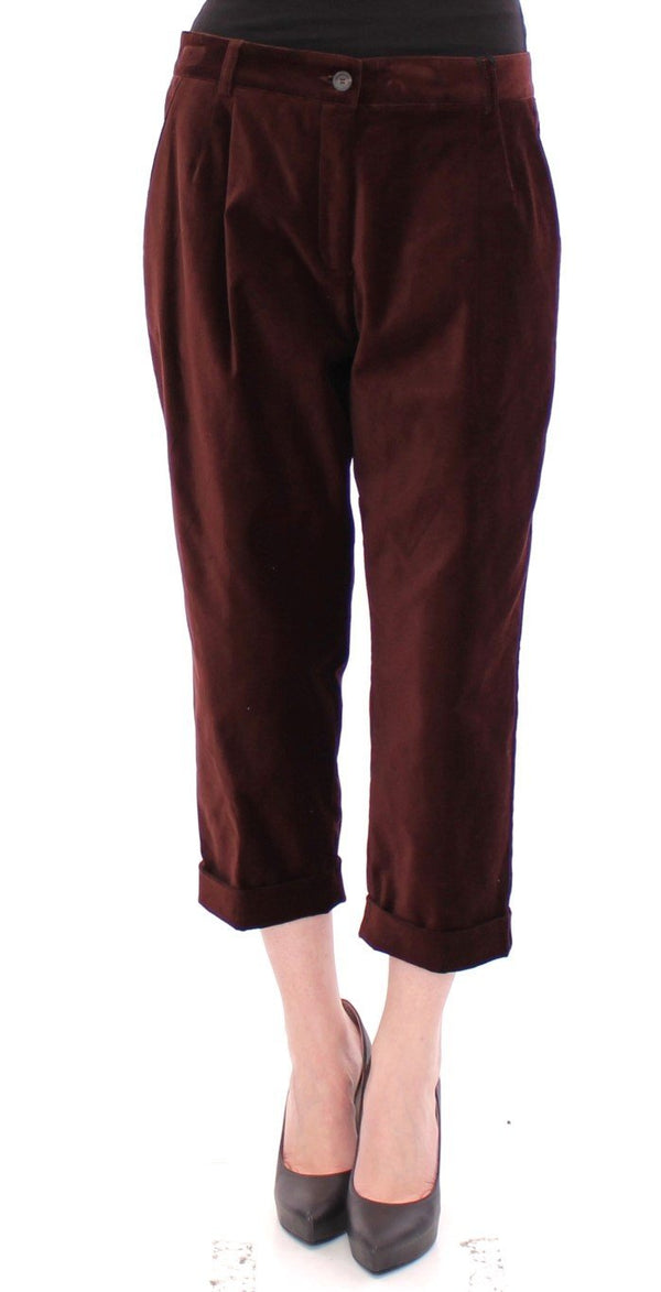 Brown Cotton Cropped Chinos Jeans Pants