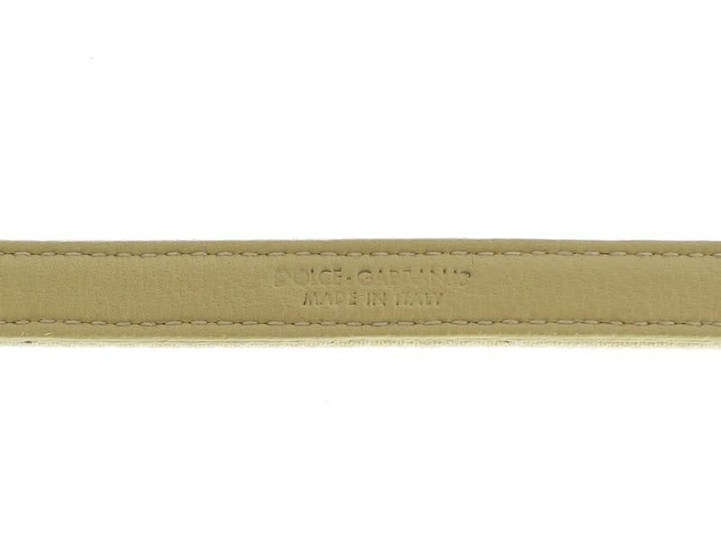 Beige Cotton Leather Crystal Buckle Belt