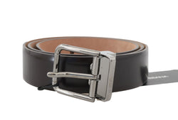 Dark Brown Leather Silver Buckle Belt