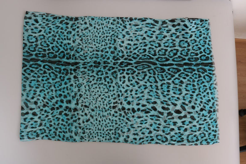 Blue Black Leopard Print Silk Scarf