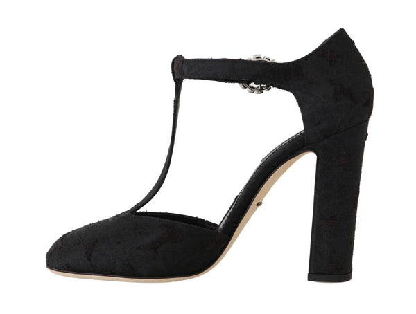 Black Jacquard Crystal Floral Sandal