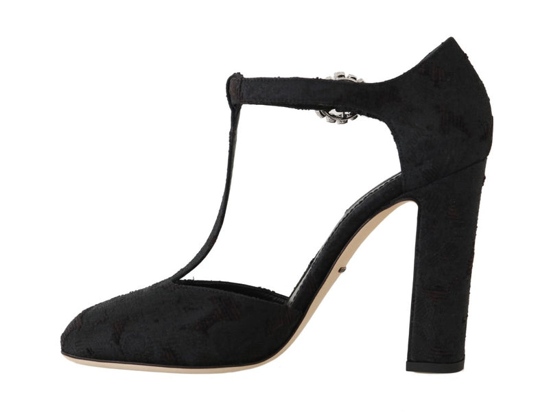 Black Jacquard Crystal Floral Sandal