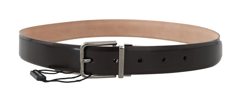 Dark Brown Leather Silver Buckle Belt