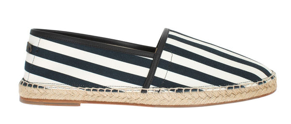 White Canvas Blue Striped Espadrilles