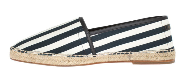 White Canvas Blue Striped Espadrilles