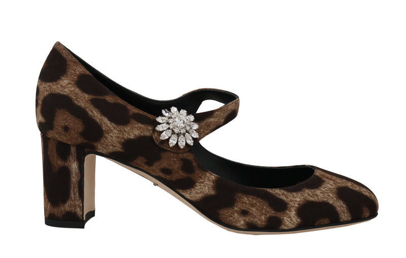 Brown Leopard Silk Raso Crystal Pumps