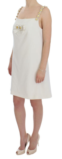 White Wool Stretch Shift Crystal Dress