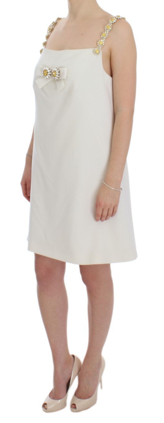 White Wool Stretch Shift Crystal Dress