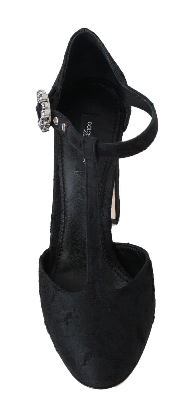 Black Jacquard Crystal Floral Sandal