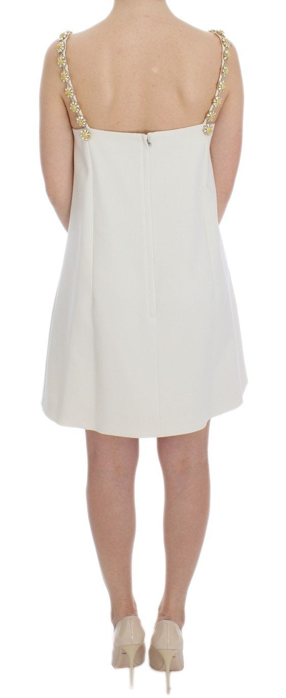 White Wool Stretch Shift Crystal Dress