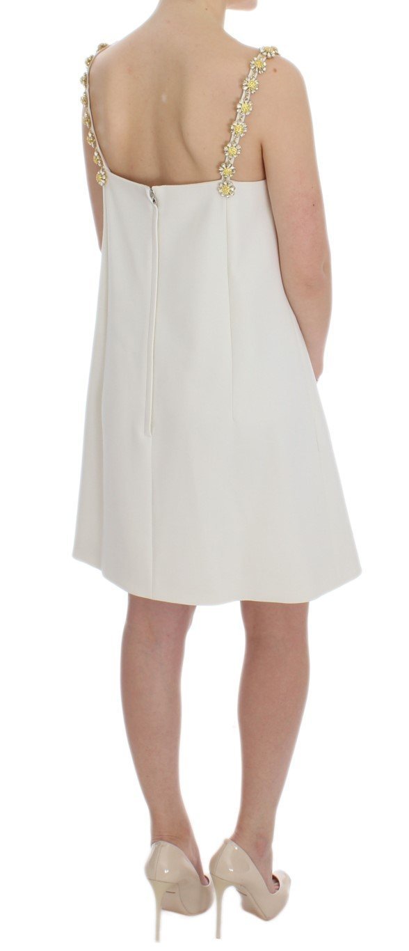 White Wool Stretch Shift Crystal Dress