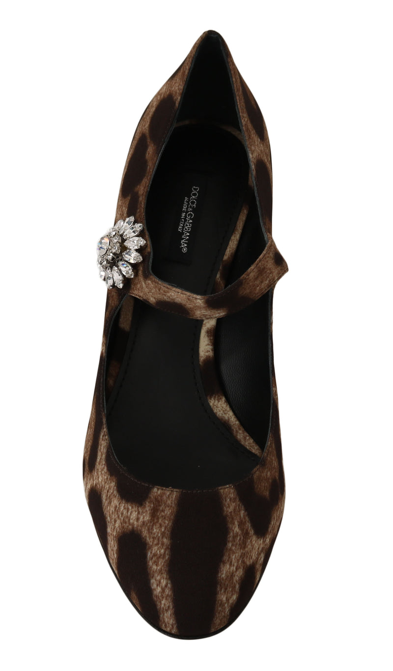 Brown Leopard Silk Raso Crystal Pumps