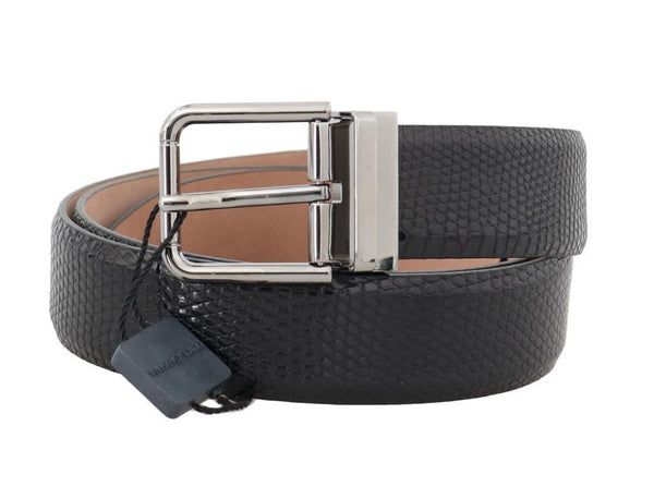 Gray Ostrich Leather Silver Buckle Belt