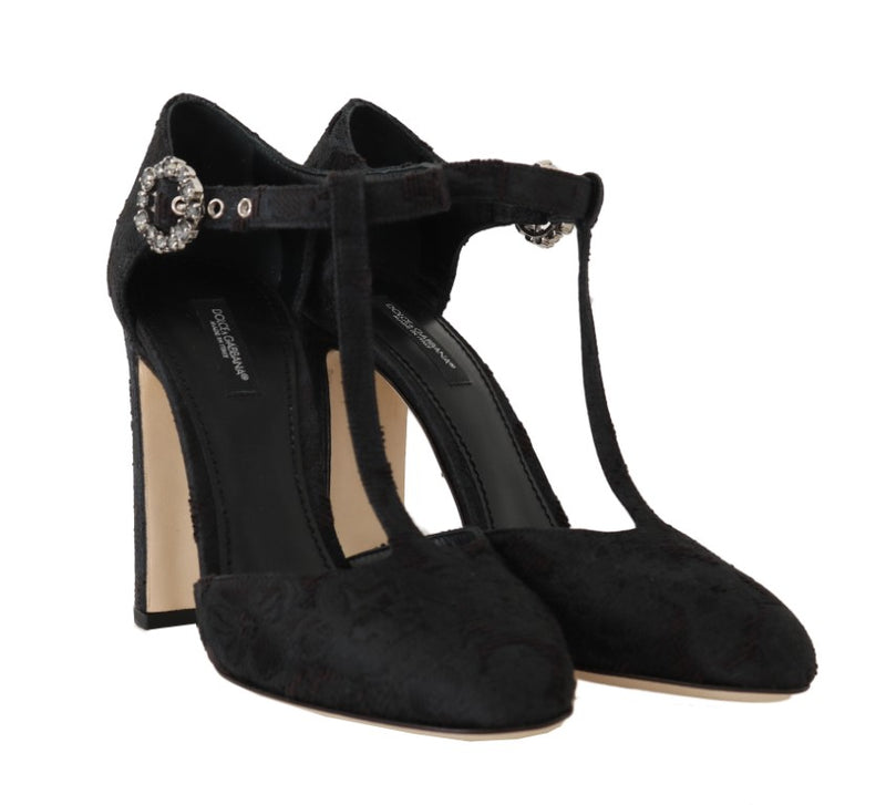 Black Jacquard Crystal Floral Sandal