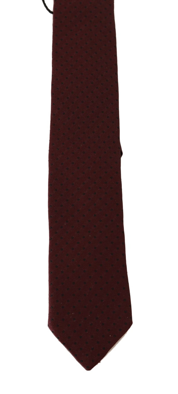 Bordeaux Silk Polka Dot Pattern Slim Tie