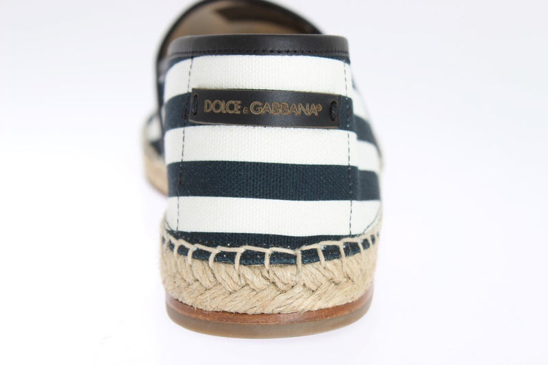 White Canvas Blue Striped Espadrilles