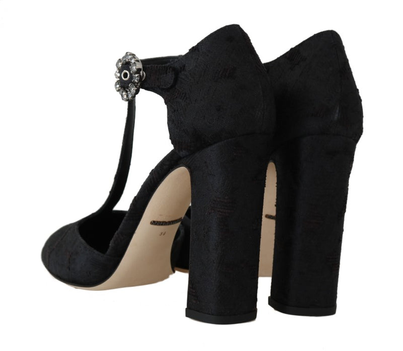 Black Jacquard Crystal Floral Sandal