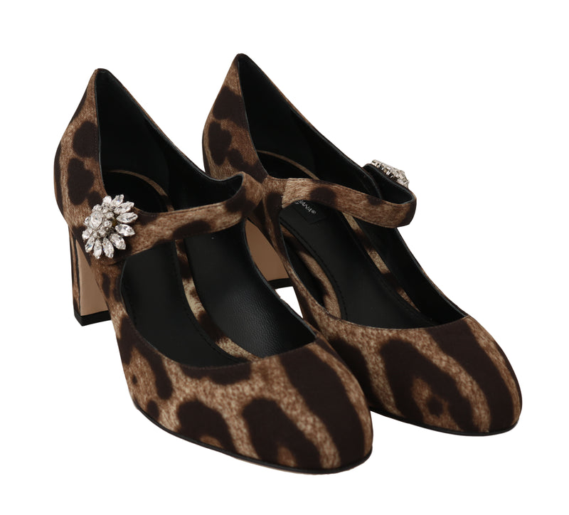 Brown Leopard Silk Raso Crystal Pumps