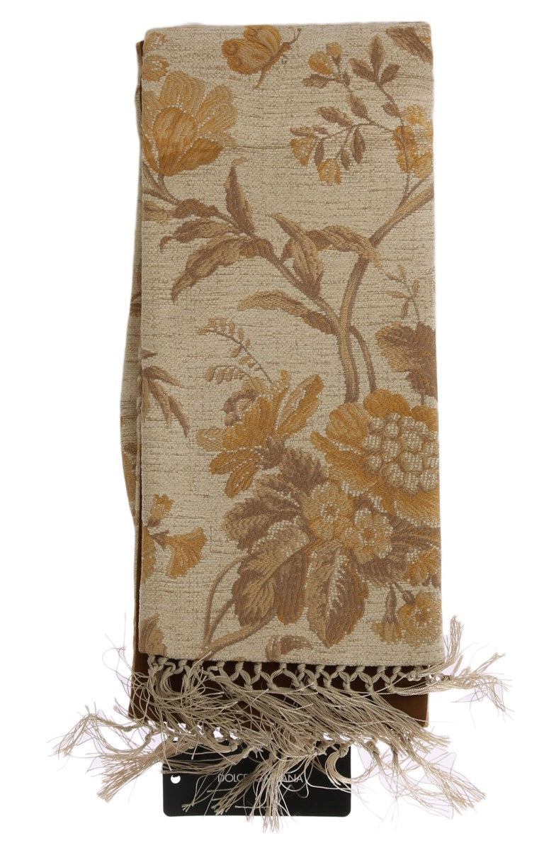 Beige Gold Jacquard Cotton Scarf