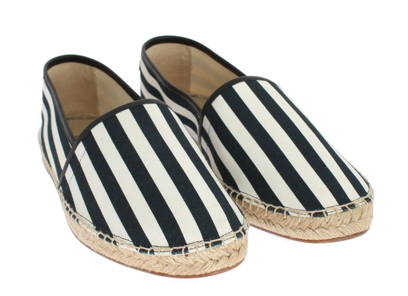 White Canvas Blue Striped Espadrilles