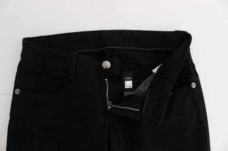 Black Cotton Slim Fit Bootcut Jeans