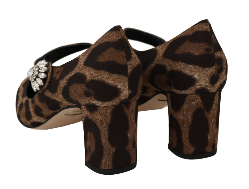 Brown Leopard Silk Raso Crystal Pumps