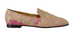 Gold Pink Brocade Loafers Floral Flats