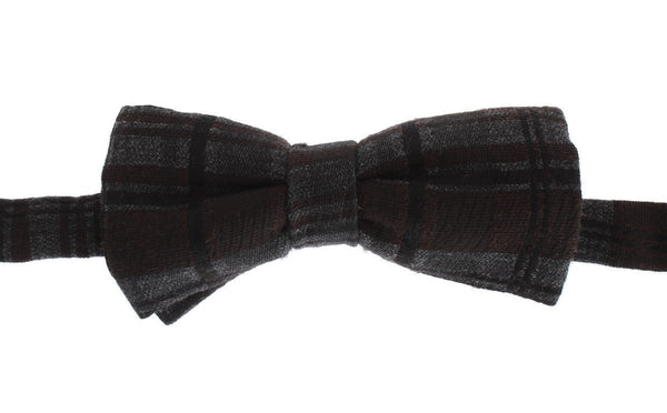 Gray Brown Checkered Pattern Bow Tie