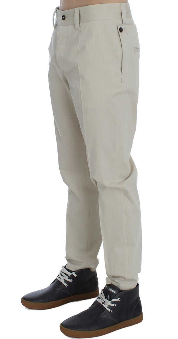 Beige Cotton Chinos Pants