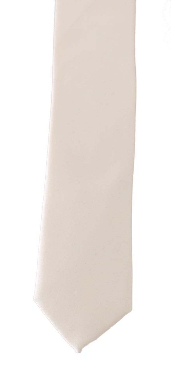 White Silk Logo Slim Tie