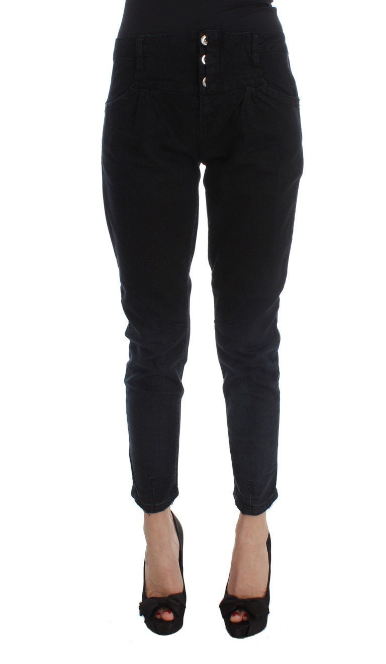 Black Cotton Slim Fit Cropped Jeans