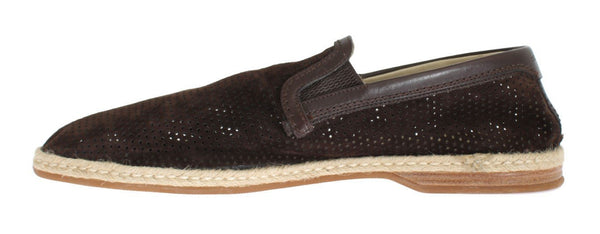Brown Leather Breathable Holes Loafers