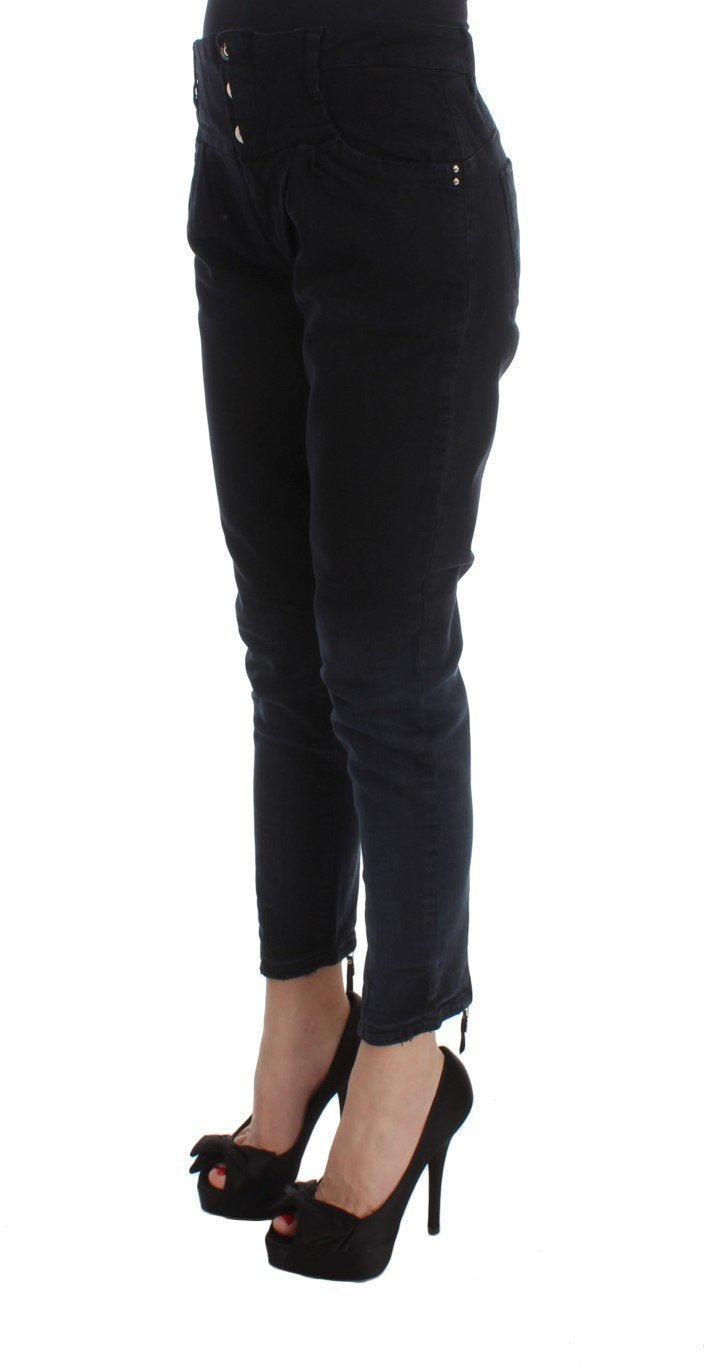 Black Cotton Slim Fit Cropped Jeans