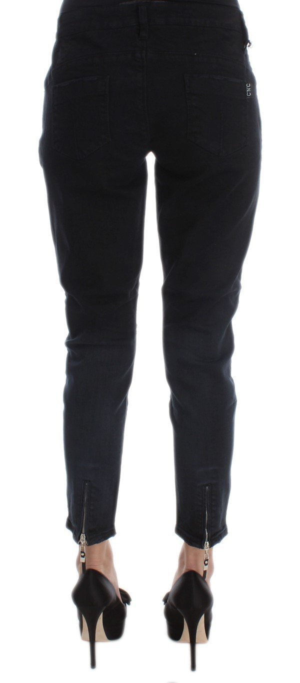 Black Cotton Slim Fit Cropped Jeans