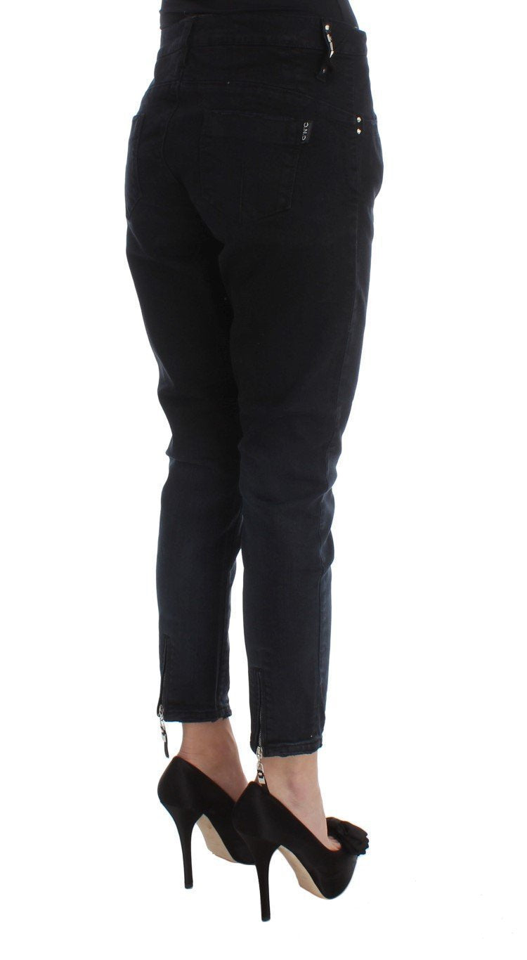 Black Cotton Slim Fit Cropped Jeans