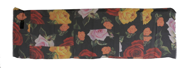Multicolor Roses Print Silk Scarf