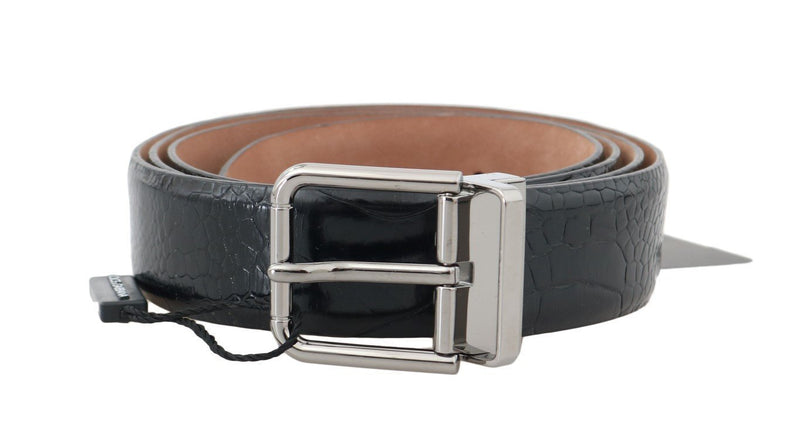 Black Ostrich Leather Silver Buckle Belt