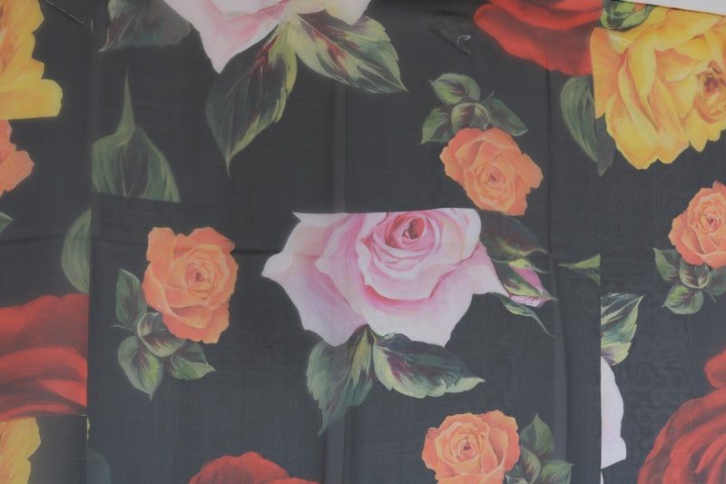 Multicolor Roses Print Silk Scarf