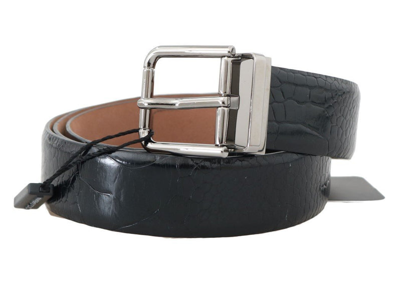 Black Ostrich Leather Silver Buckle Belt