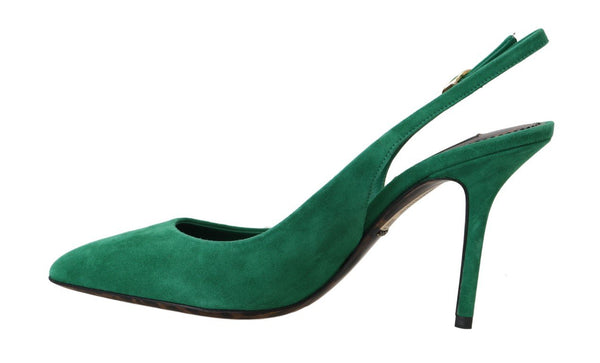 Green Suede Leather Slingbacks Heels