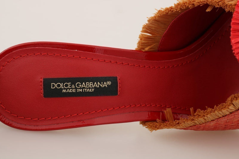 Red Straw Open Toes Crystal Sandals