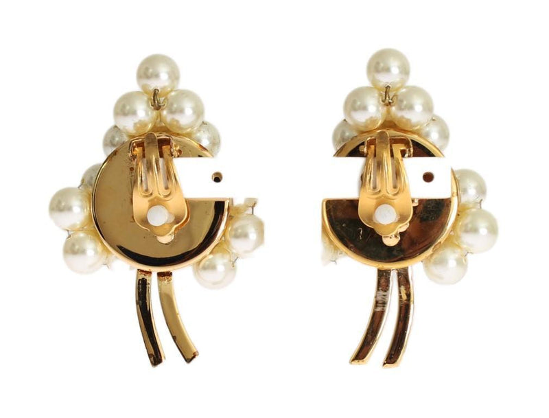 White Pearl Gold Brass ClipOn Earring